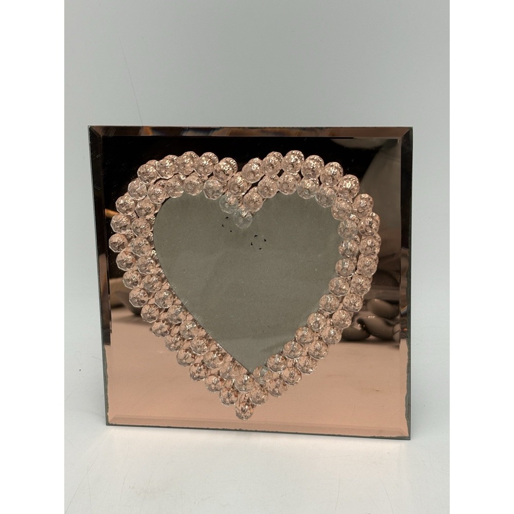 Nanette Lepore Rose Gold Mirrored Heart Frame‎ Clear Beads Valentine Decor